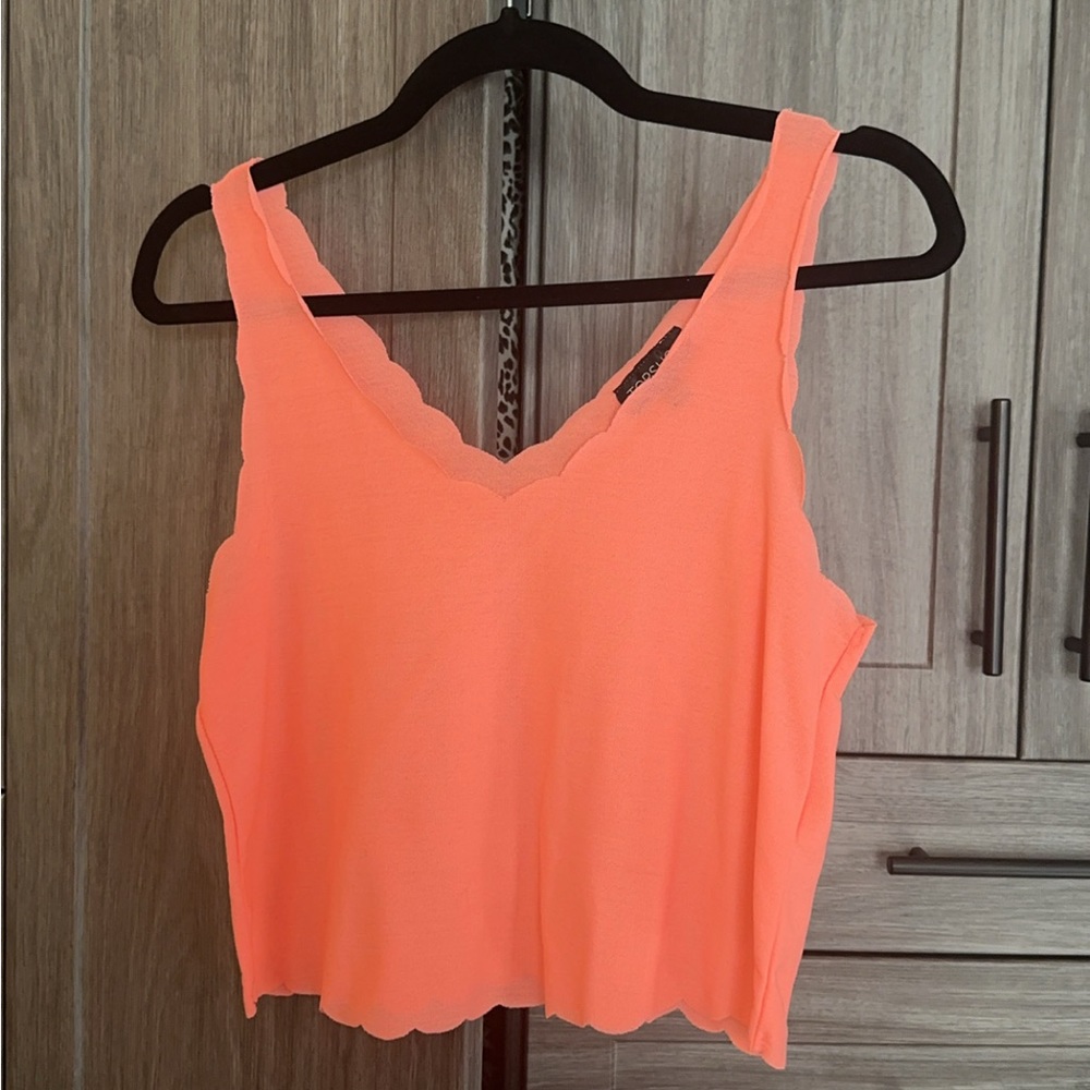 Topshop Coral Scalloped Tank Top
